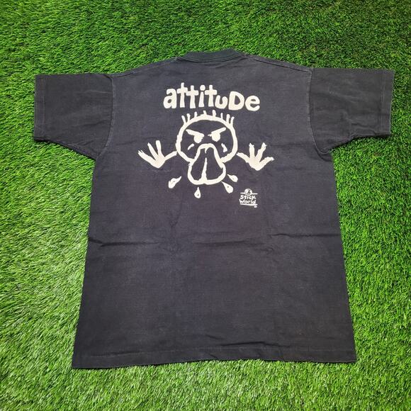 Vintage 90s Stick World "Attitude" T-Shirt Mens L/XL Single Stitch USA - Picture 1 of 6